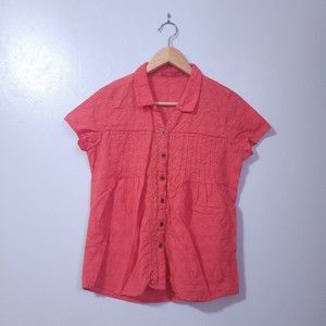 PRANA Women's Katya Button Down Front Lace Accent Collared Pleated Top S